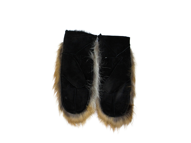 Verstos odos juodos kumštinės pirštinės su lapės kailiu