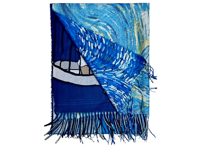 V. van Gogh paveikslo motyvais kašmyro skara šalis gražios mėlynos spalvos